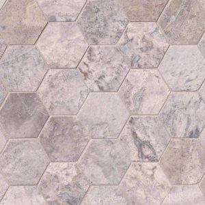 SILVER TRAVERTINE 3′ HEXAGON